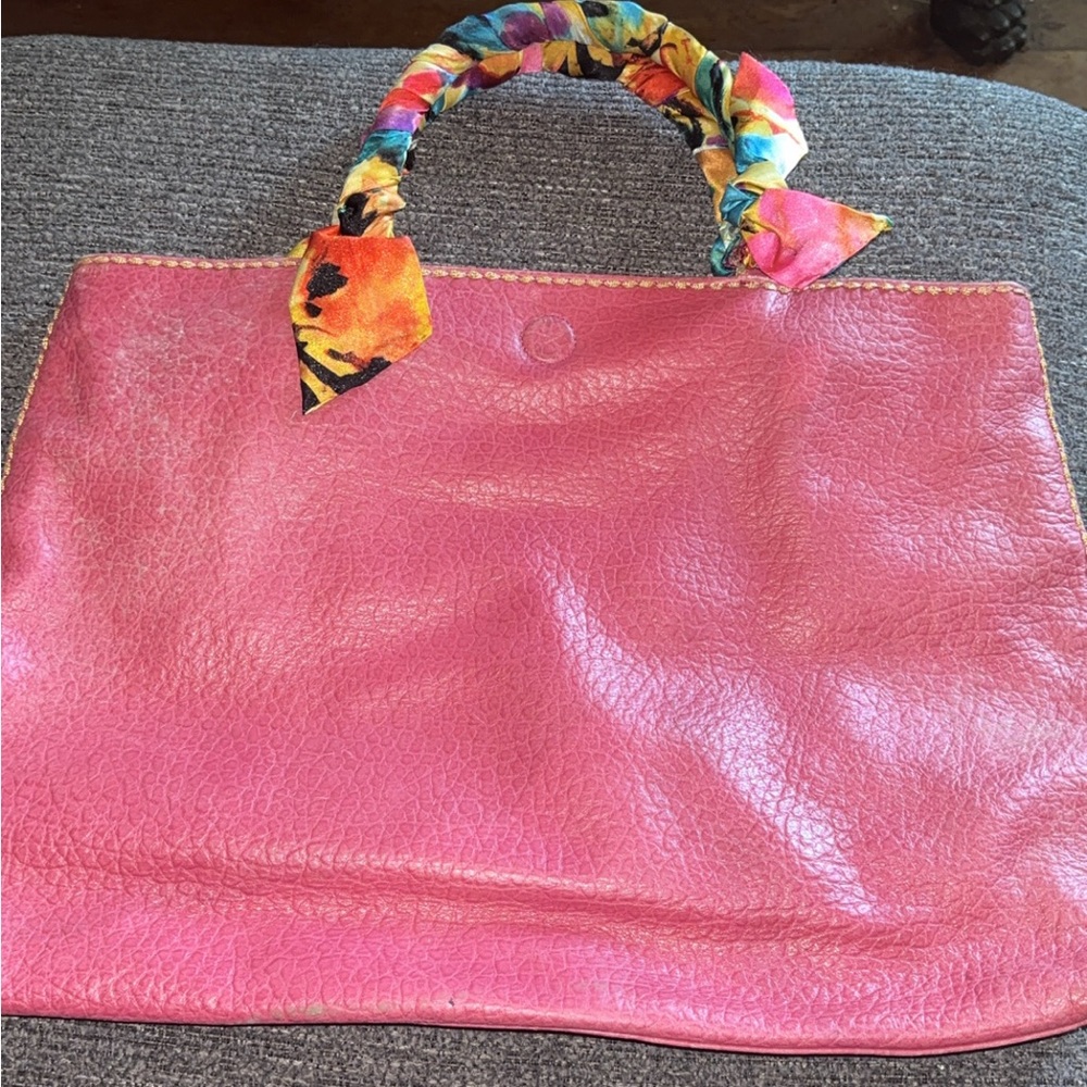 Vibrant Pink Tote with Multicolor Handle